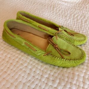 Antonio Bossi SAK'S Driving Moccasins Pony Skin Green Flats Beige Shoes 8.5